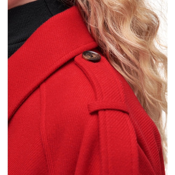 Barbour Alberta Red Wool Belted Pea Coat - Picture 7 of 16